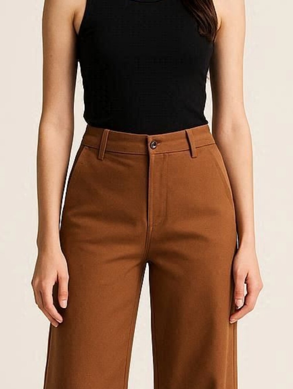 Tanning Soft Brushed Wide Leg Cropped Trousers - Rust